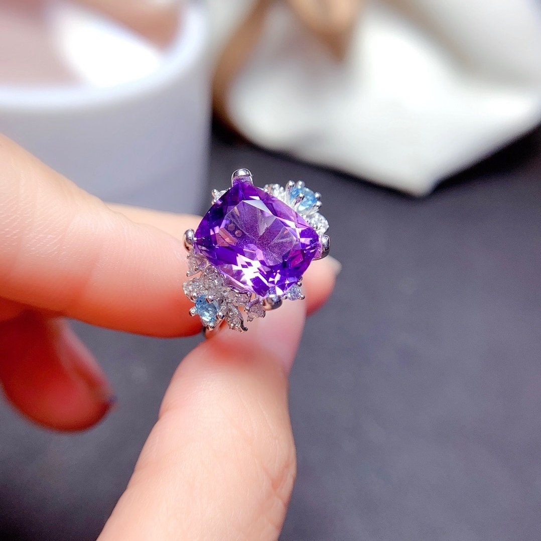 SALE! Natural Purple Amethyst Ring, S925 Sterling Silver, February Birthstone, Handmade Engagement Gift For Women Her