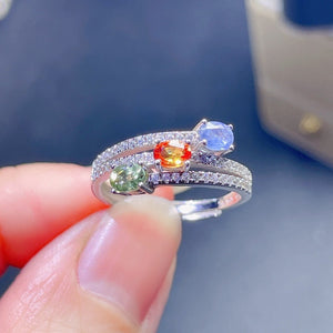Natural Multi Color Sapphire Ring, S925 Sterling Silver, September Birthstone, Handmade Engagement Gift For Women Her