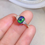 Load image into Gallery viewer, Natural Black Opal Ring, Solid Rainbow Fire Opal, S925 Sterling Silver, October Birthstone, Handmade Gift For Her Mum
