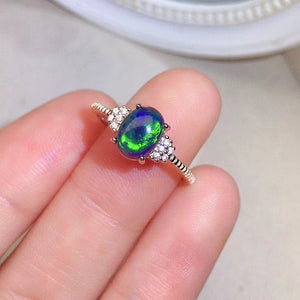 Natural Black Opal Ring, Solid Rainbow Fire Opal, S925 Sterling Silver, October Birthstone, Handmade Gift For Her Mum