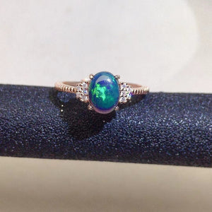 Natural Black Opal Ring, Solid Rainbow Fire Opal, S925 Sterling Silver, October Birthstone, Handmade Gift For Her Mum