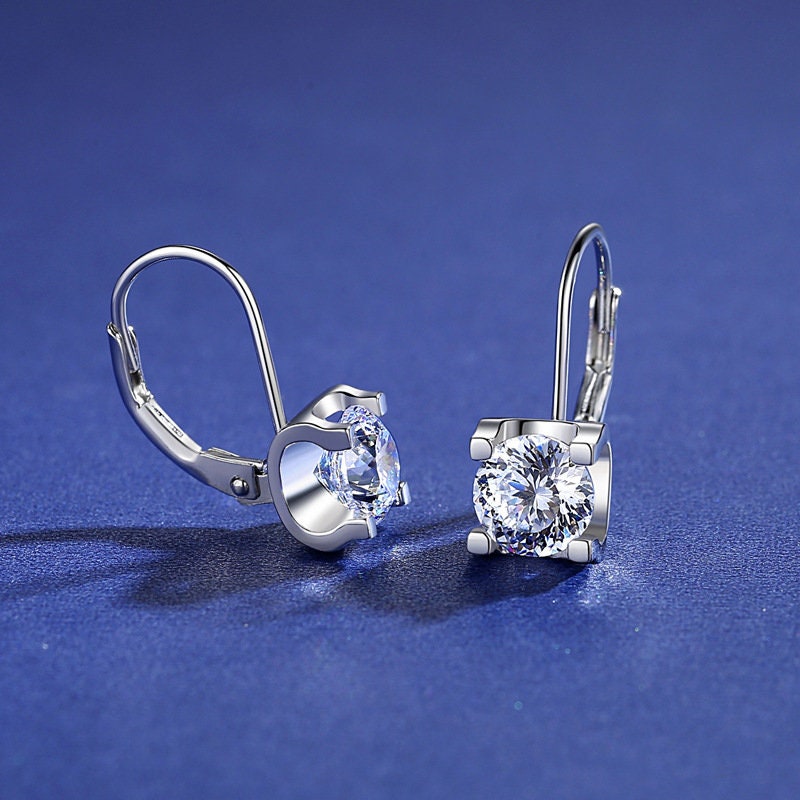 1+1 Carat Shinning Moissanite Earrings, S925 Sterling Silver, Handmade Engagement Gift  For Women Her