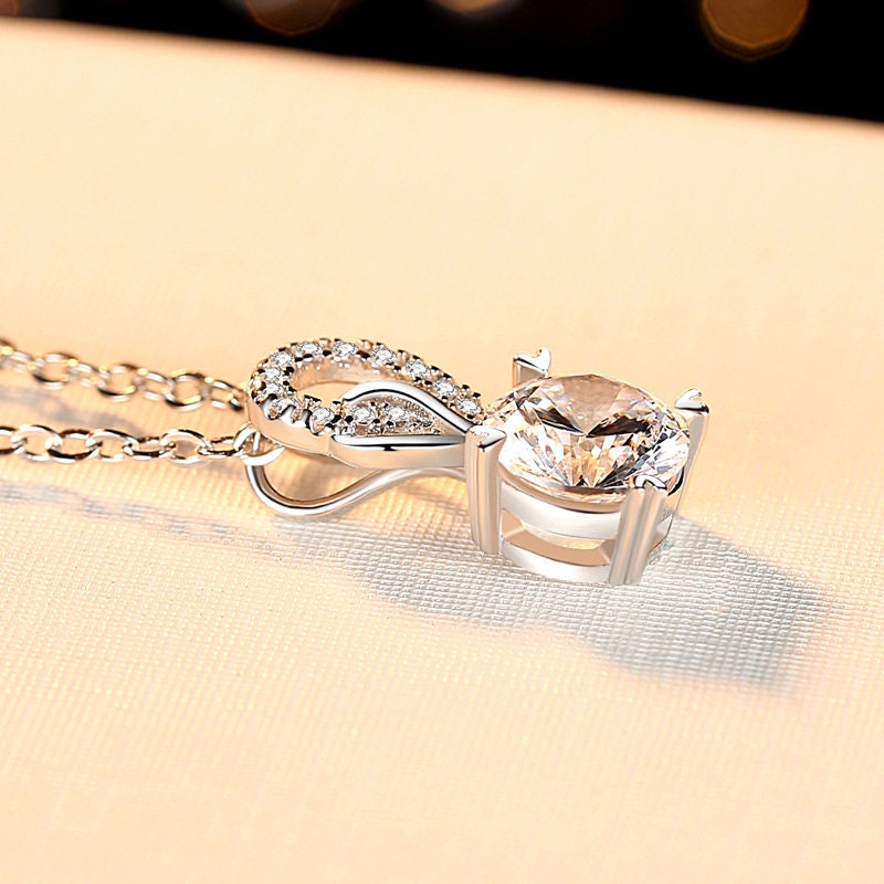 2 Carat Moissanite Pendant Necklace, S925 Sterling Silver, Handmade Engagement Gift  For Women Her