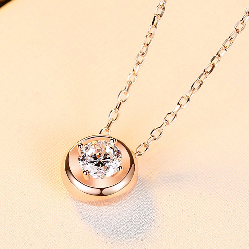 1 Carat Moissanite Pendant Necklace, S925 Sterling Silver, Handmade Engagement Gift  For Women Her
