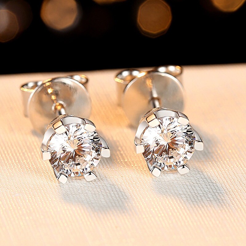 0.5 or 1 Carat Shinning Moissanite Earrings, S925 Sterling Silver, Handmade Engagement Gift  For Women Her