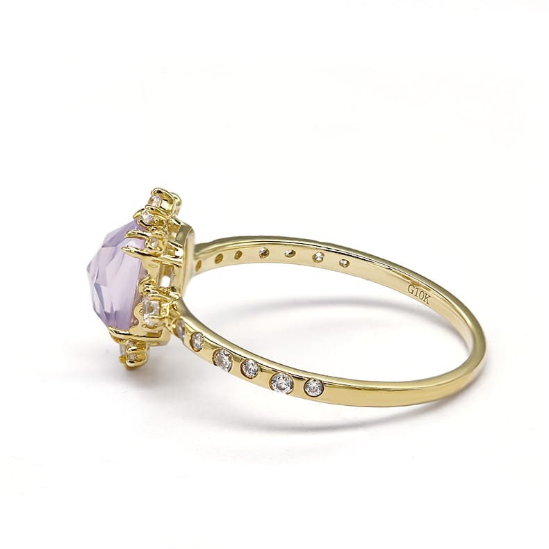 Natural Purple Amethyst Ring, 10K Yellow Gold, February Birthstone, Handmade Engagement Gift For Women Her