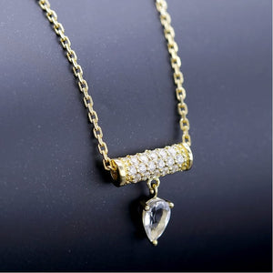 10K Yellow Gold Natural White Crystal Pendant Necklace, Gold Pendant For Women, Handmade Engagement Gift For Women Her