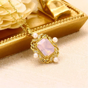 18K Yellow Gold Natural Pink Lavender Amethyst Pendant Necklace, Gold Pendant For Women, Handmade Engagement Gift For Women Her
