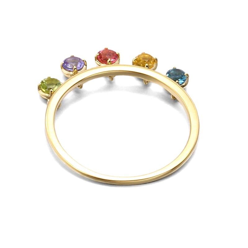 Natural Colorful Gemstones Ring, 9K Yellow Gold Ring Handmade Engagement Gift For Mum Her