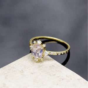 Natural Purple Amethyst Ring, 10K Yellow Gold, February Birthstone, Handmade Engagement Gift For Women Her
