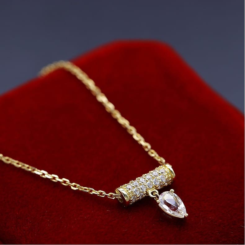 10K Yellow Gold Natural White Crystal Pendant Necklace, Gold Pendant For Women, Handmade Engagement Gift For Women Her