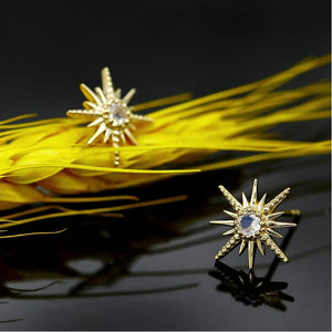 Shinning Moonstone Earrings, 10K Yellow Gold, Handmade Engagement Gift  For Women Her