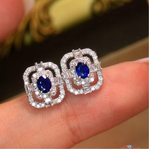 Natural Blue Sapphire Earrings, 18K Gold Au750, September Birthstone, Handmade Engagement Gift For Women Her