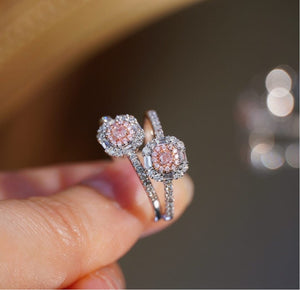 Pink Diamond Ring, Diamond Side Stones, 18K White Gold, Handmade Wedding Engagement Gift For Women Her