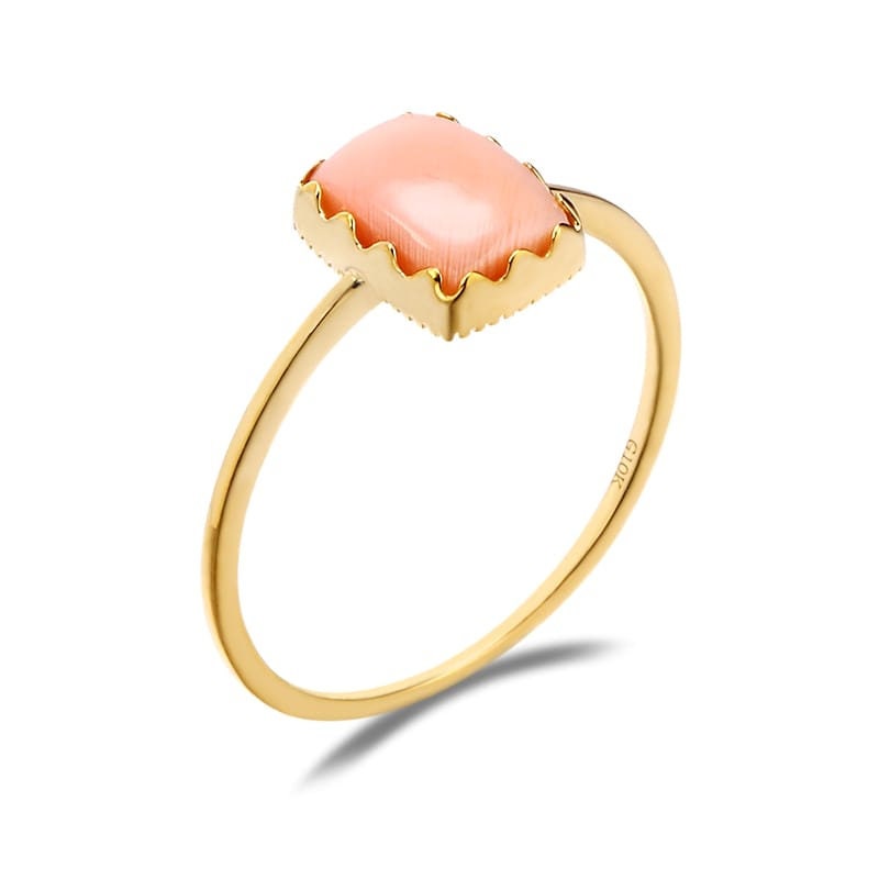10K Yellow Gold Natural Pink Queen Conch Ring, Gold Ring For Women, Handmade Engagement Gift For Women Her