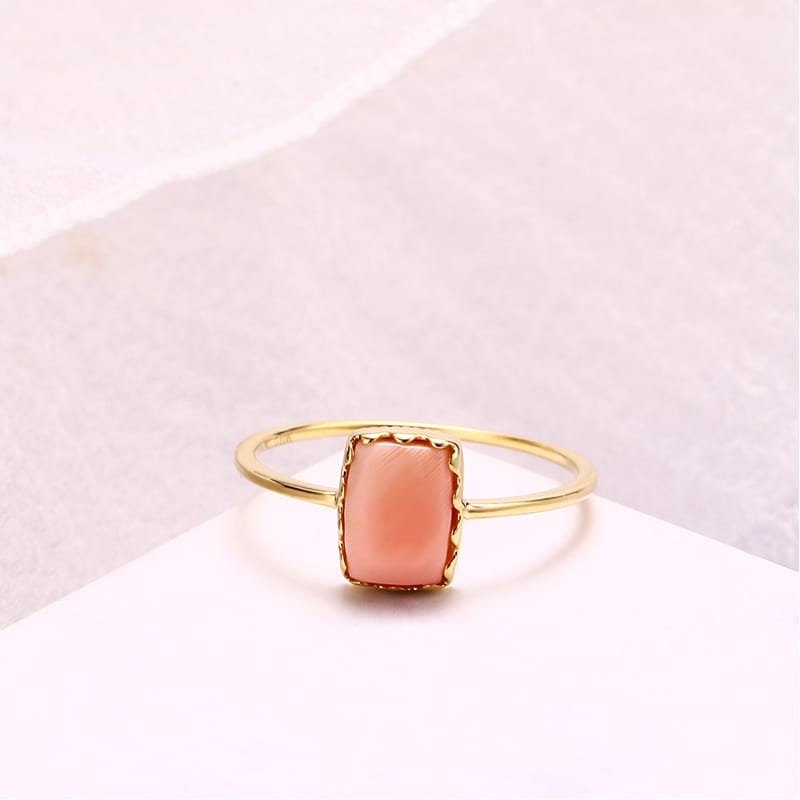 10K Yellow Gold Natural Pink Queen Conch Ring, Gold Ring For Women, Handmade Engagement Gift For Women Her