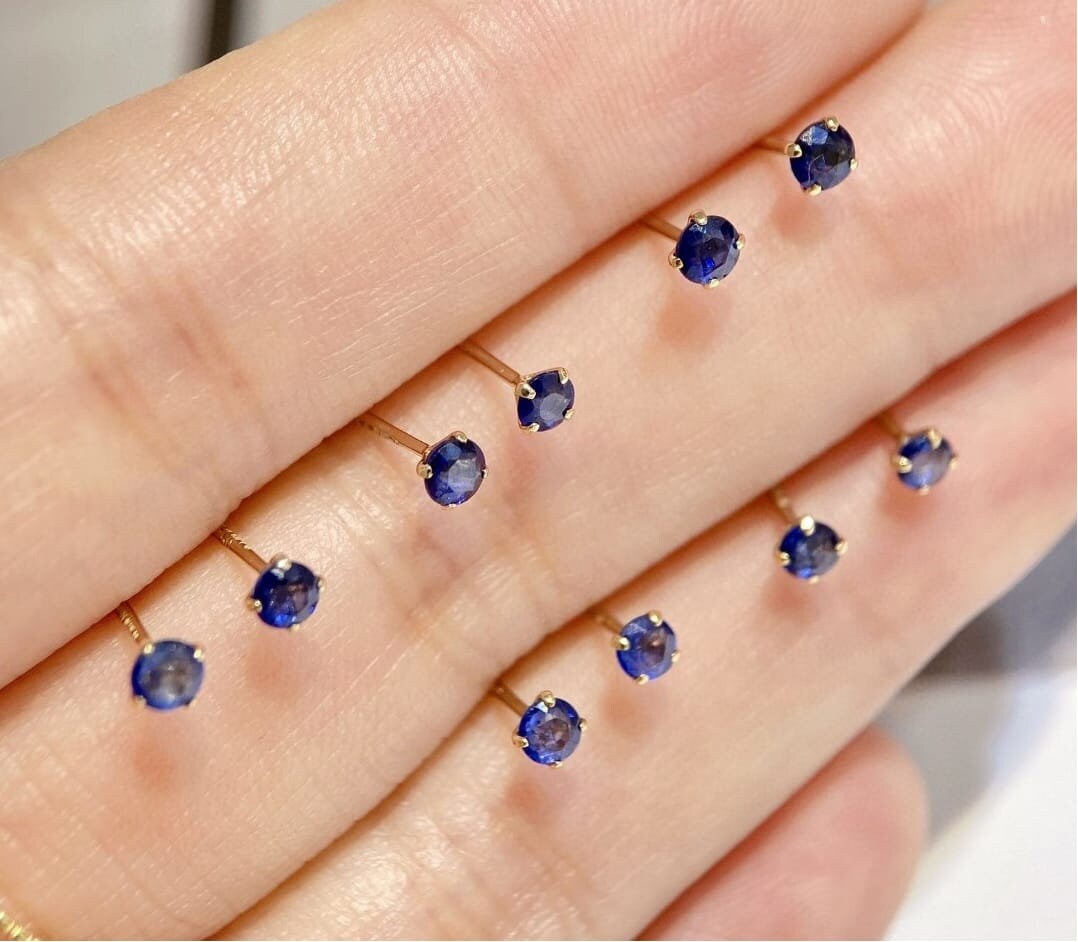 Natural Blue Sapphire Earrings, Au750 18K Gold,  Diamond Side Stones, September Birthstone, Handmade Engagement Gift For Women Her