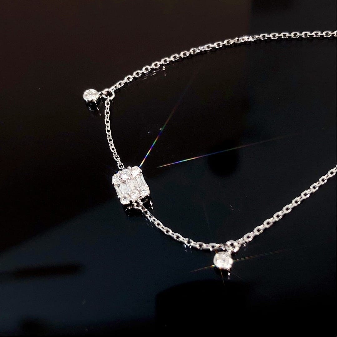 18K White Gold Diamond Bracelet,  Handmade Engagement Gift  For Women Her