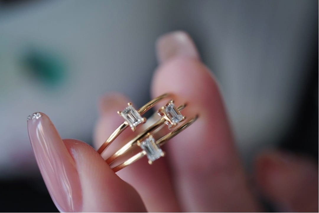 Diamond Ring, 18K Yellow Gold, Handmade Wedding Engagement Gift For Women Her