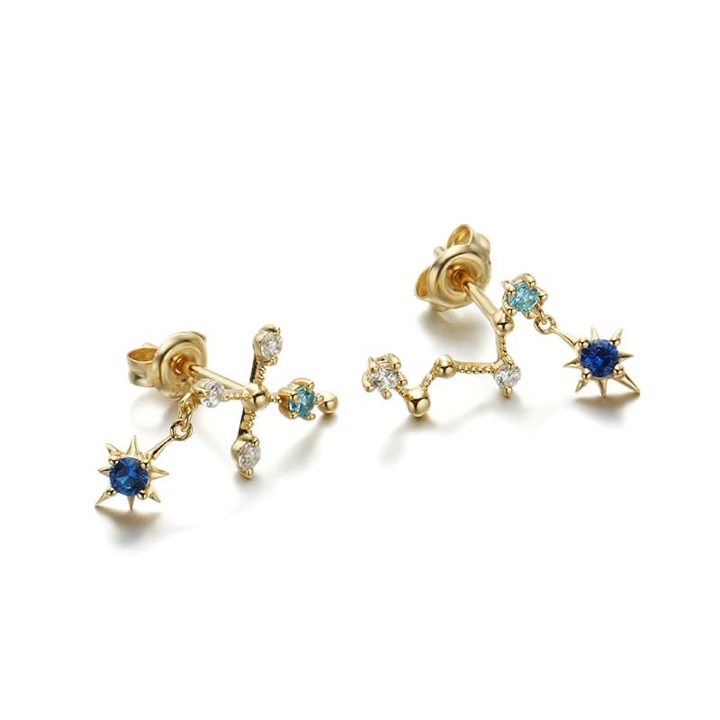 9K Yellow or White Gold Earrings, Star Earrings, Handmade Engagement Gift  For Women Her