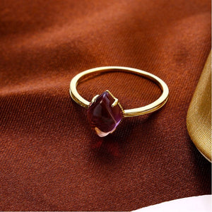 Natural Purple Amethyst Ring, 9K Yellow Gold, February Birthstone, Handmade Engagement Gift For Women Her