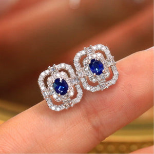 Natural Blue Sapphire Earrings, 18K Gold Au750, September Birthstone, Handmade Engagement Gift For Women Her
