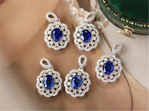 Natural Blue Sapphire Pendant, 18K White/Yellow Gold, September Birthstone, Handmade Engagement Wedding, Gift  For Women Her