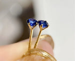 Load image into Gallery viewer, Natural Blue Sapphire Earrings, Au750 18K Gold,  Diamond Side Stones, September Birthstone, Handmade Engagement Gift For Women Her
