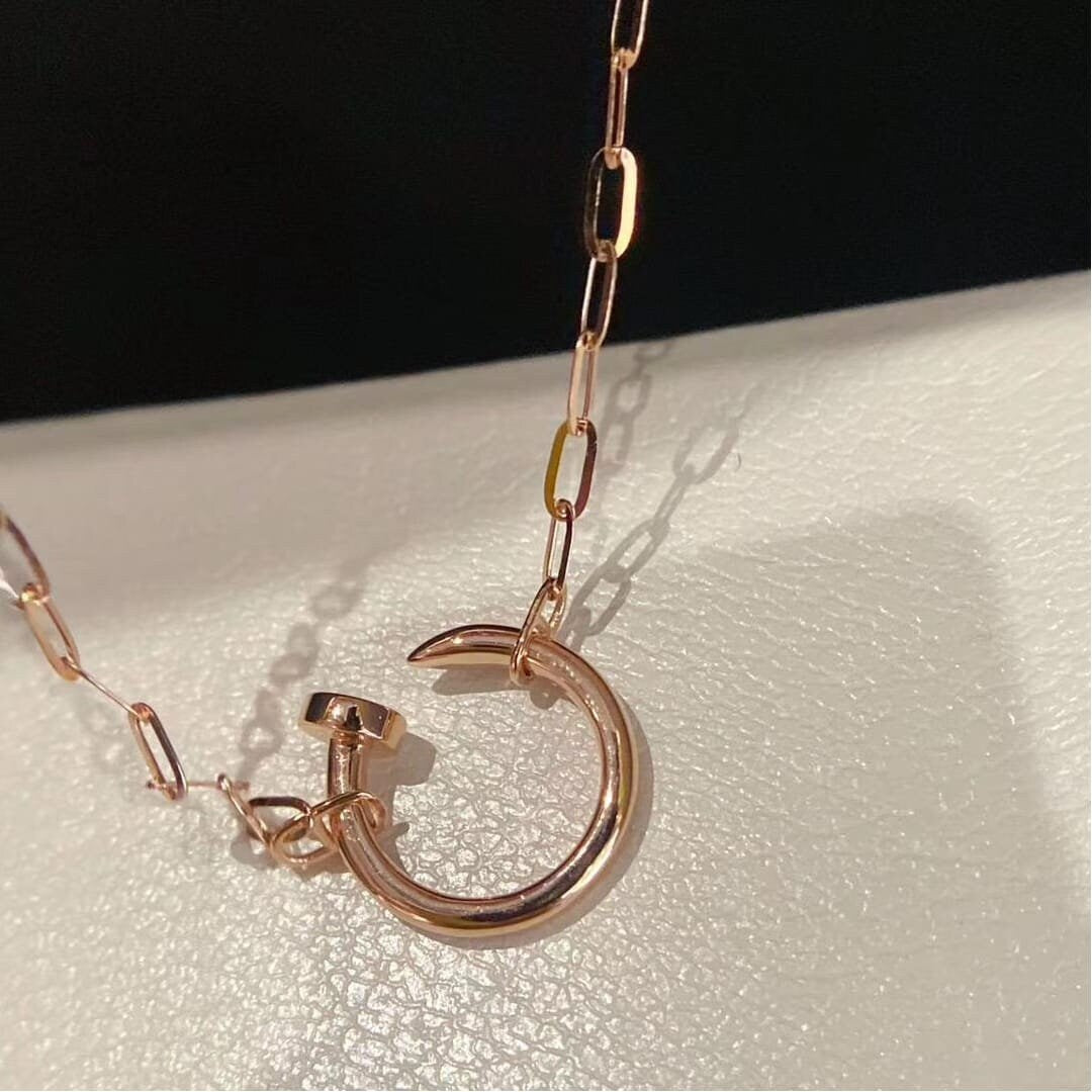 18K Gold Diamond Pendant Necklace, Nail Pendant, Handmade Wedding Engagement Gift  For Women Her