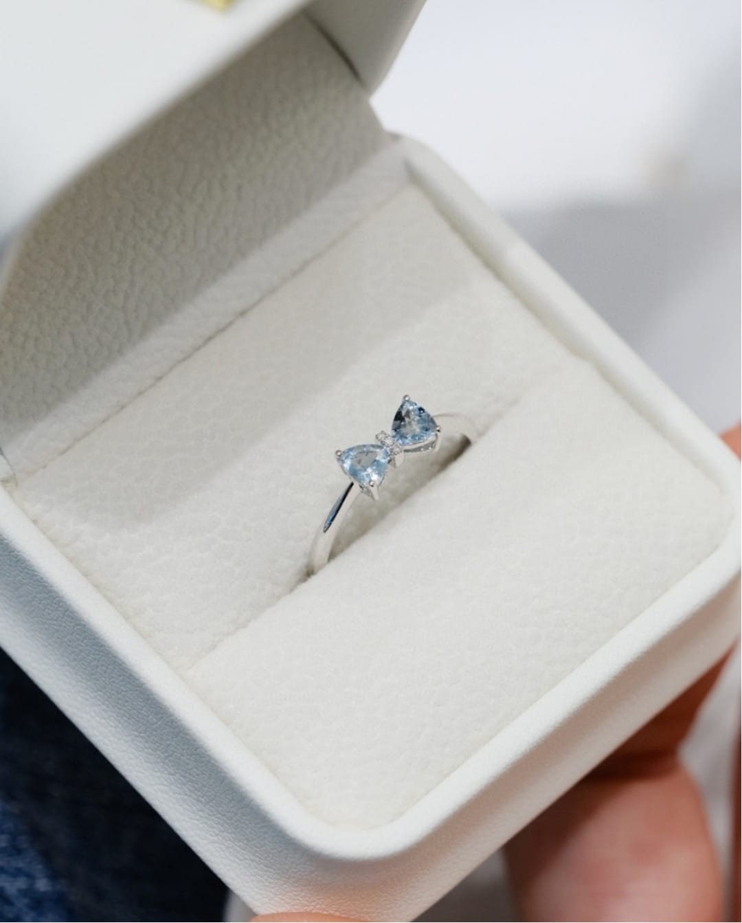 Natural Aquamarine Ring, 18K White Gold, March Birthstone, RIngs For Women,  Handmade Engagement