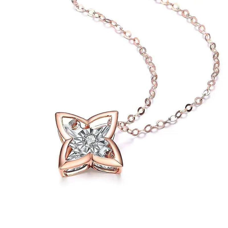 18K Gold Diamond Pendant Necklace, Handmade Wedding Engagement Gift  For Women Her