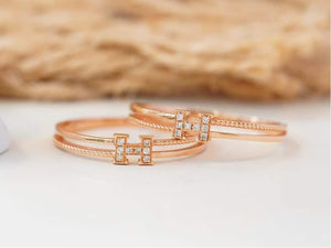 Diamond Ring, 18K Gold, H Ring, Handmade Wedding Anniversary Engagement Proposal Promise Gift For Women Her