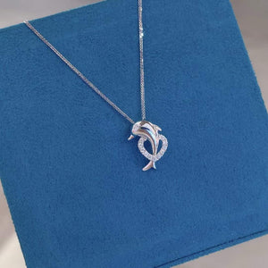 18K Gold Diamond Pendant Necklace, Dolphin Pendant, Handmade Wedding Anniversary Engagement Proposal Promise Gift  For Women Her