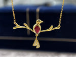 Load image into Gallery viewer, 18K Gold Natural Blood Red Ruby Pendant Necklace, Diamond Side Stones, Gold Pendant For Women, Handmade Engagement Gift For Women Her

